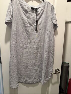 Tahari Light Blue & White Pinstripe Button-Down Shirt Dress
